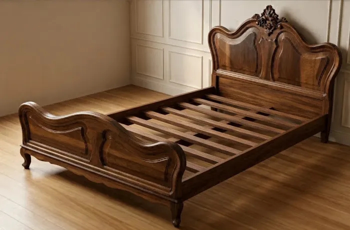 Cama solteiro em madeira maciça estilo provençal francês peça única de família