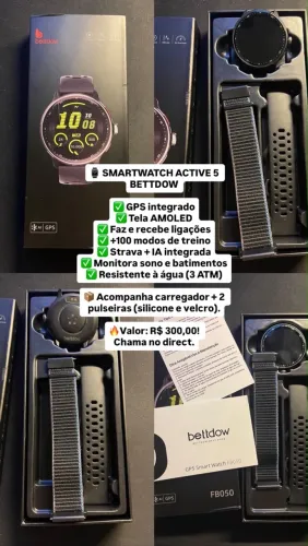 SMARTWATCH ACTIVE 5 BETTDOW GPS INTEGRADO, TELA AMOLED, APROVA D?ÁGUA 3ATM