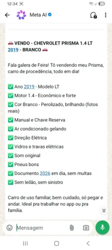 Chevrolet Prisma Sed. LT 1.4 8V Flexpower 4P 2019