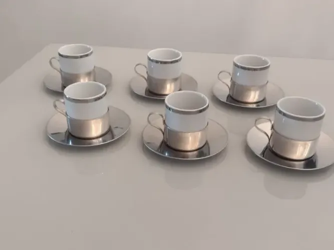 Jogo cafezinho porcelada inox 12 peças