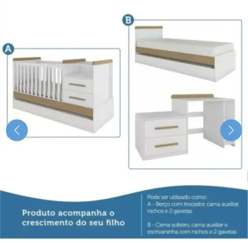 Berço e cama modelo "vini" com cômoda