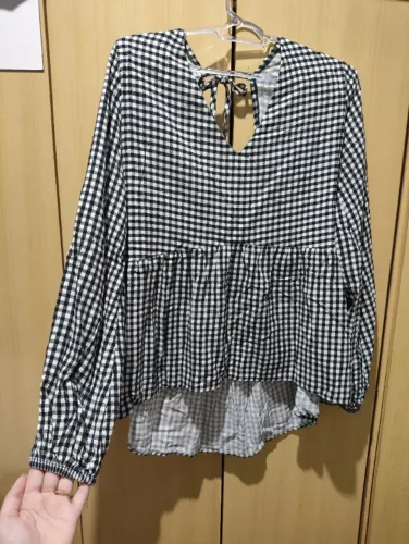Blusinha xadrez mangas bufantes