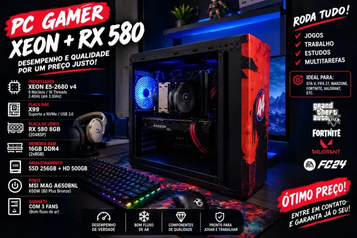 ? PC GAMER XEON + RX 580 8GB À VENDA! ?