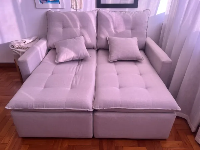 sofá retrátil cinza claro 1,60m espuma d33