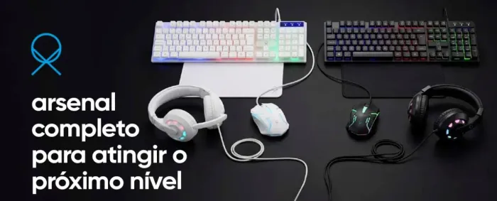 Kit gamer fone headset + teclado+ mouse + Mousepad. Cores Preto e Branco. Com leds.