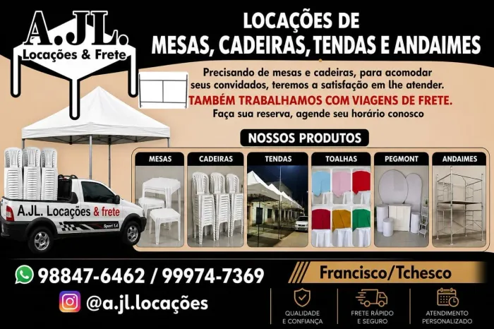 Locação de mesas, cadeiras tendas e andaimes