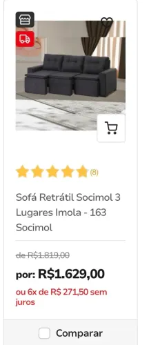Sofá retrátil 3 lugares seminovo