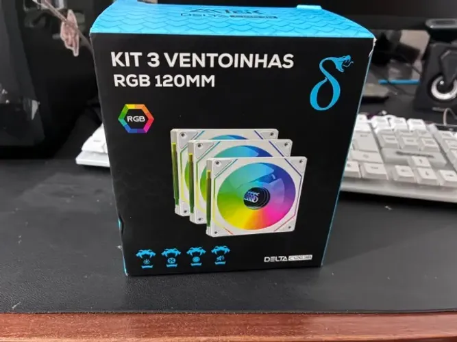 Kit 3 Ventoinhas ARGB 120MM 1200 RPM Remoto e Hub