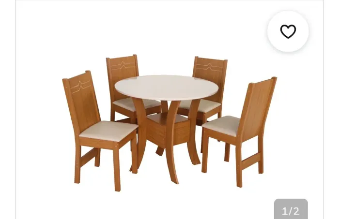 Conjunto de Mesa São Carlos Ayla com 4 Cadeiras Elane e Tampo Redondo - Cinamomo/Off White