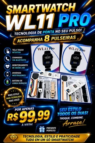 Smartwatch com 8 pulseiras
