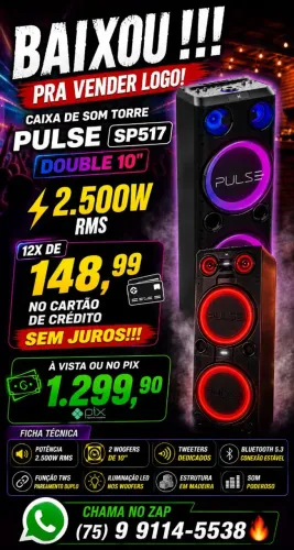 TORRE DE SOM PULSE 2.500RMS DE POTÊNCIA, UM PAREDÃO PARA SUA FESTA COM ENTREDA INSTRMENTAL