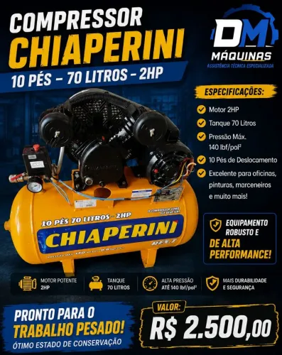 COMPRESSOR CHIAPERINI 70 LITROS 10 PÉS BIVOLT