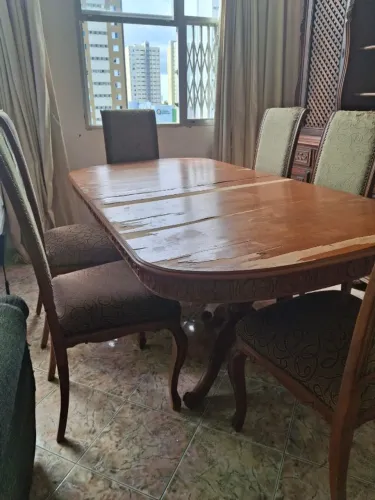 Mesa de Jantar Antiga Madeira Maciça Entalhada + 6 Cadeiras