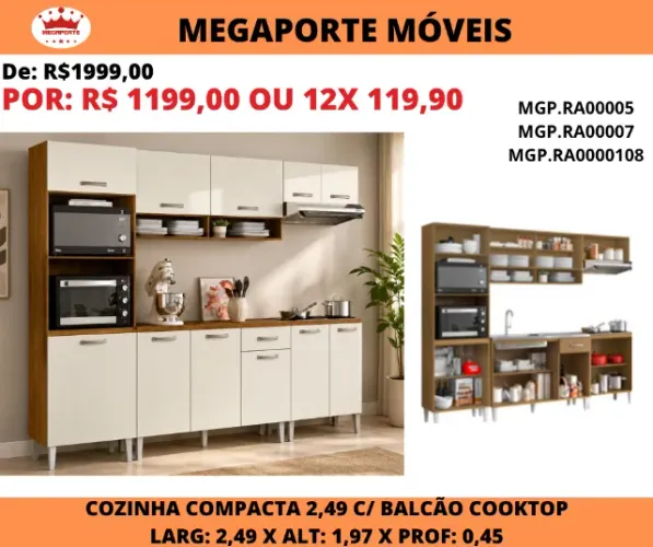 Cozinha Compacta 2,49 com 2 Balcões com Tampo
