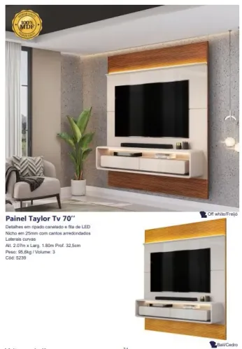Painel Taylor Tv 70'' 100% MDF 1.80m