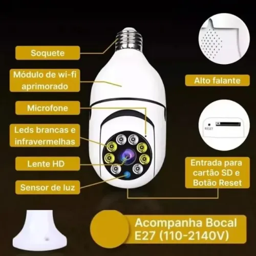 Câmera de Bocal Wi-fi com aplicativo celular Microfone Autofalante +++