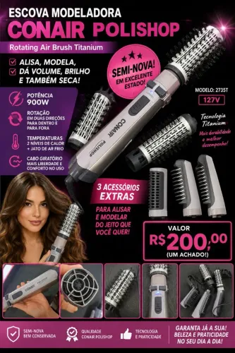 EXCELENTE ESCOVA MODELADORA ROTATIVA CONAIR POLISHOP(SEMI-NOVA)