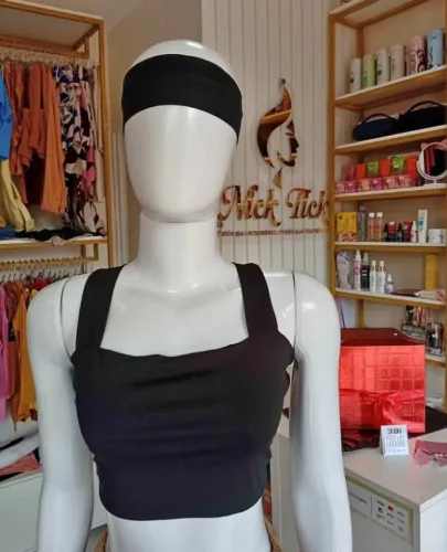 Top Cropped em Poliamida Duplo e com Alças cor Preto