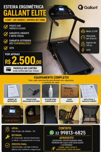 Esteira Ergométrica Gallant Elite 2.9 com garantia