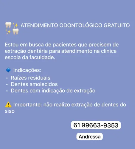 Atendimento odontológico gratuito 
