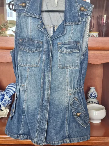 Colete feminino jeans Marfinno - tamanho 40 - alongado com regulador
