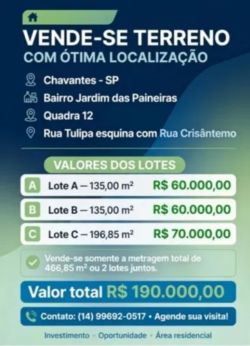 Terreno em Chavantes com ótimo localização ideal para construção de casas ou área de lazer
