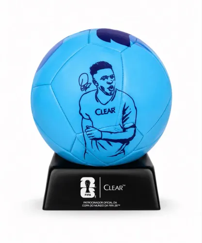 Mini Bola Azul com Base Preta (Edição Limitada da Clear Men para a Copa do Mundo 2026)