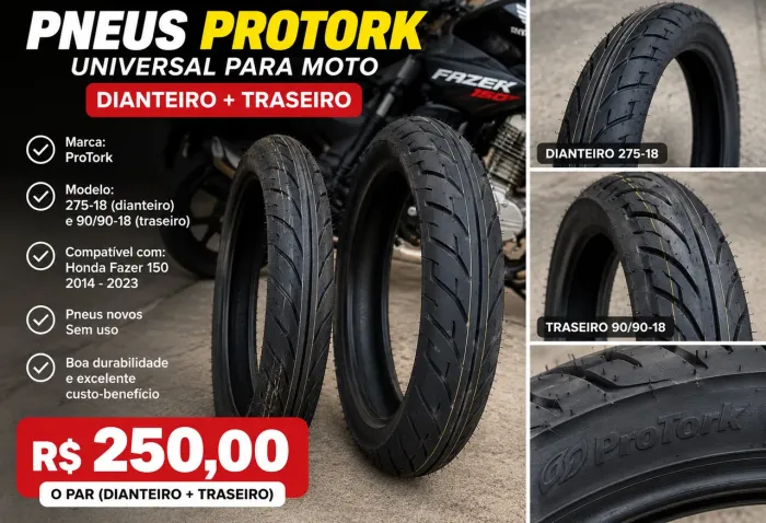 Vendo par de pneus para moto, dianteiro e traseiro.
