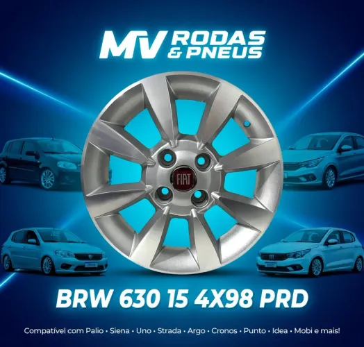 Jogo de rodas 15 4X98 PRD em Prata Diamantada - design HLX premium, tala 6