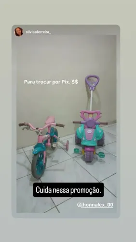 Bicicleta infantil 100$, motinha infantil 70$