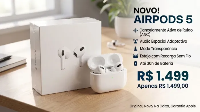 Apple AirPods 5 (Novo, Caixa) - Original e com Garantia Apple