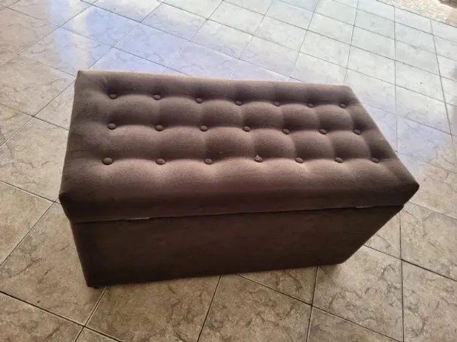 Puff Baú Retangular com Pistão - Suede Marrom