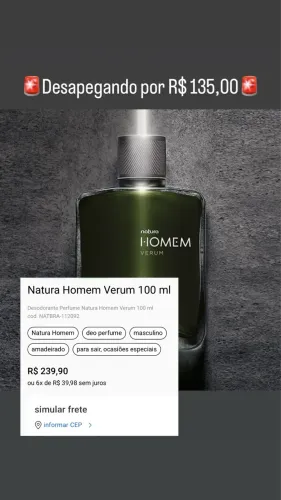 Perfume Natura HOMEM VERUN ORIGINAL 100ml