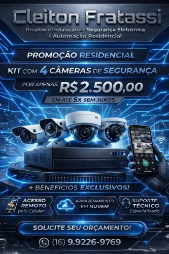 Kit 4 Câmeras de Segurança + Instalação Profissional e Gratuíta