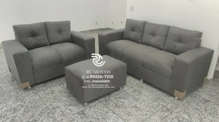 Sofá 2 e tres lugares com Puff Suede de qualidade D33 Confortável Direto da Fábrica