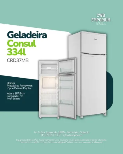 Geladeira Consul Cycle Defrost Duplex 334 Litros Branca nova<br>