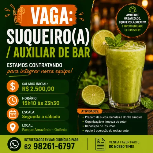Suqueiro/aux. De barman