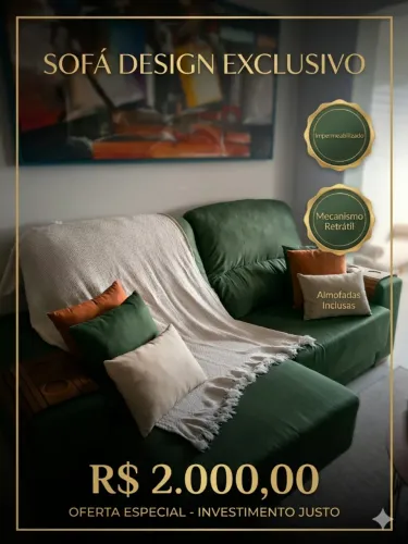 PROMOÇÃO RELÂMPAGO Sofá Retrátil Verde Musgo - Impermeabilizado (Inclui Almofadas)