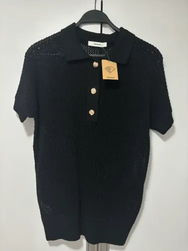 Promod - Camisa Polo Feminina Preta com Brilho (Tamanho M)
