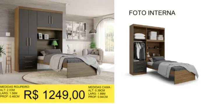 ROUPEIRO COM CAMA SOLTEIRO A PRONTA-ENTREGA 