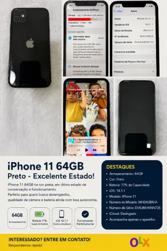 iPhone 11 64GB Preto | Bateria 77% | Ótimo estado