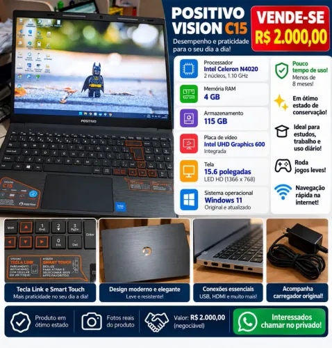 VENDO NOTEBOOK POSITIVO VISION C15 ? R$ 2.000
