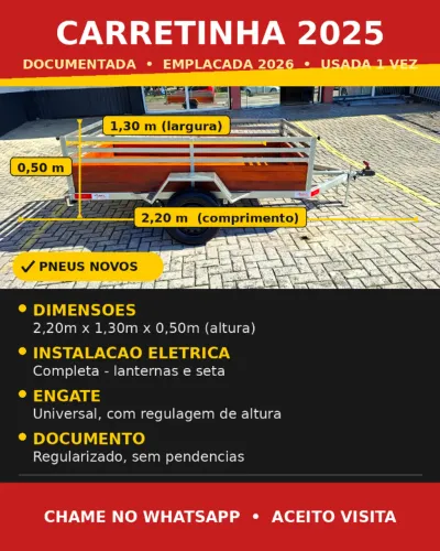 CARRETINHA REBOQUE IMPECAVÉL COM DOC E NF ! PARCELAMENTO CARTAO!!
