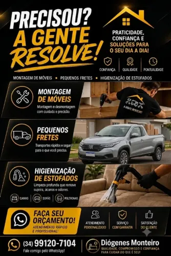 Montagem de móveis, pequenos fretes e higienização de estofados.