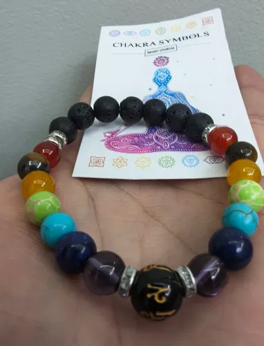 Pulseira 7 Chakras com Pedra Natural e Pedra Vulcânica | Unissex