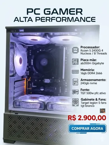 PC Gamer - Ryzen 5 + 16GB RAM + Gabinete Aquário (Pronto para Jogar!)