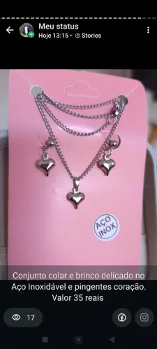 Vendo Colar, Brinco, pulseira e anel no Aço Inoxidável! Não escurece.