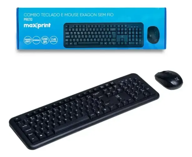 Combo Teclado Mouse Sem Fio Kit Office Preto Maxprint