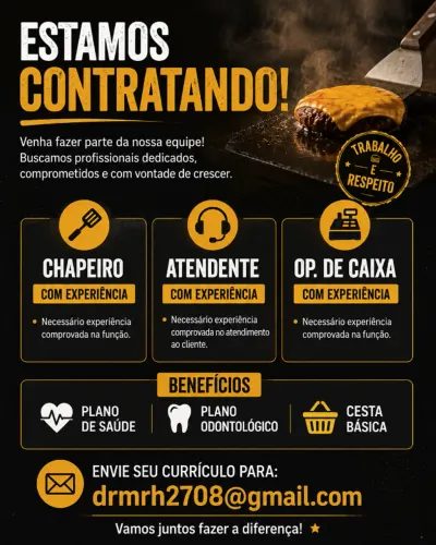 vagas atendente, op de caixa e chapeiro