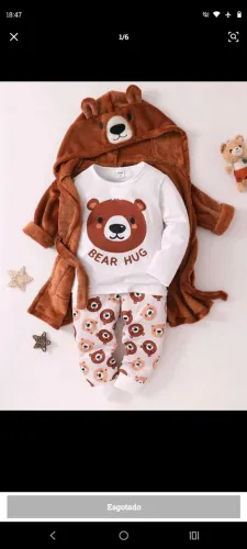 Pijama urso infantil 3 peças